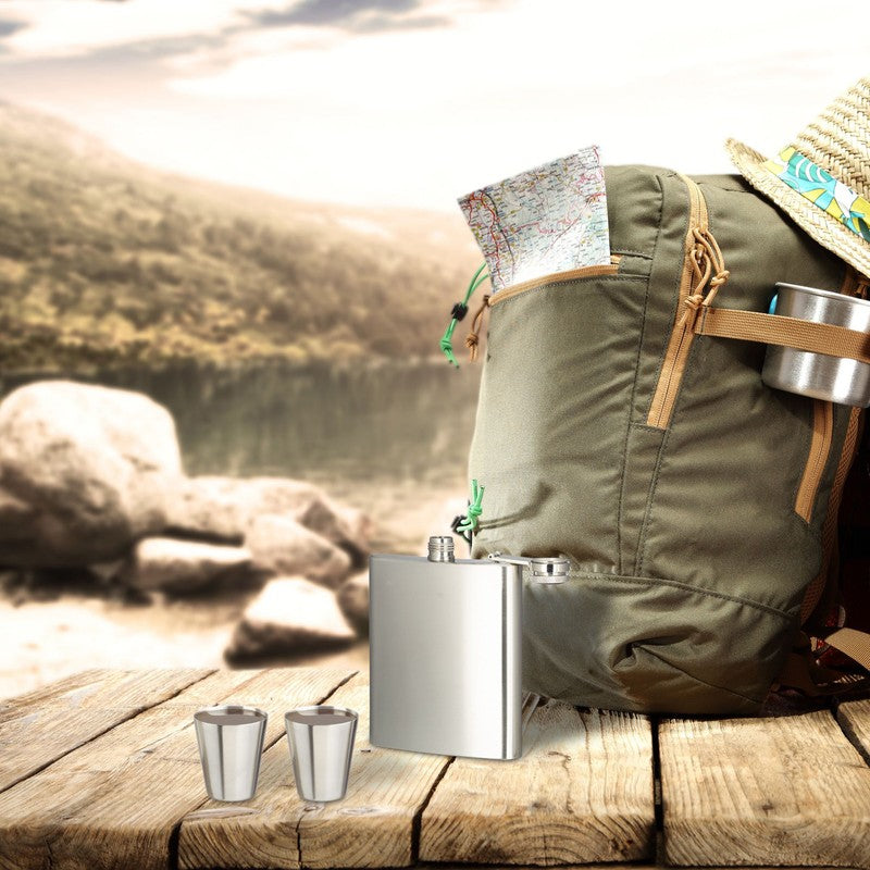 6-teilig Geschenk-Set Flachmann Set aus Edelstahl inkl. Becher