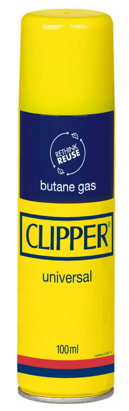 Gas Refill Isobutan Gas Premium FEUERZEUGGAS mit Metall-Ventil von CLIPPER 100ml