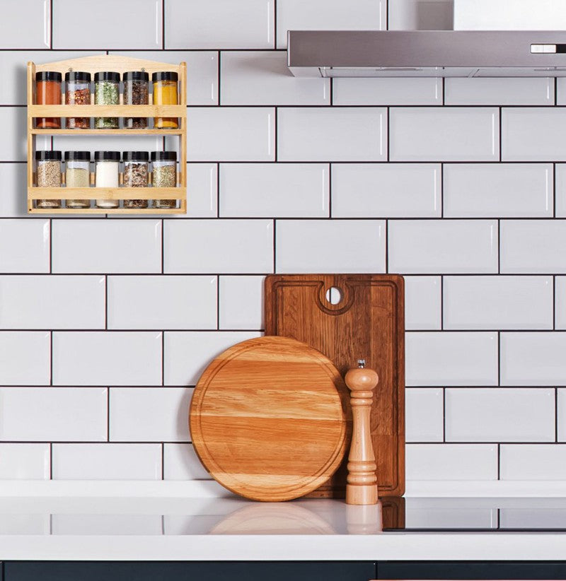 Bambus Gewürzregal GEWÜRZSTÄNDER mit 10 Gläsern