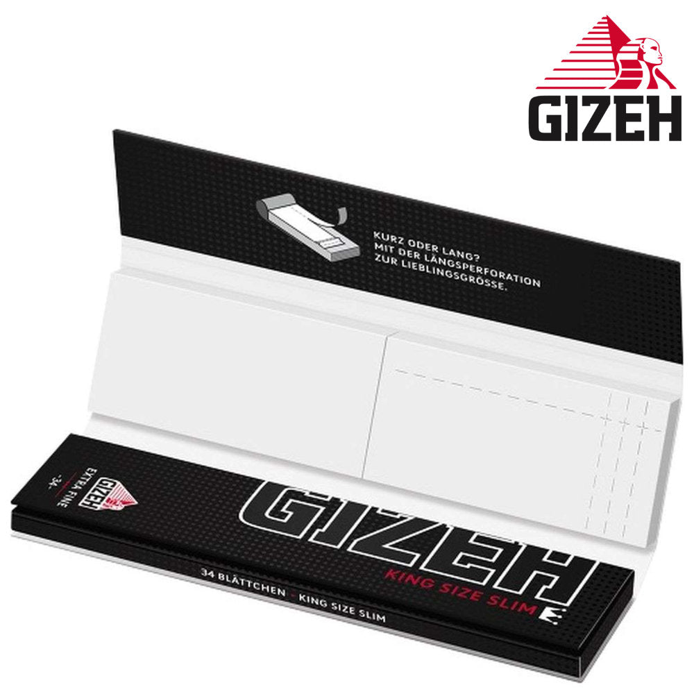 GIZEH Black King Size Slim Papers + Tips 34 Zigarettenpapiere und Filter 107 × 44 mm