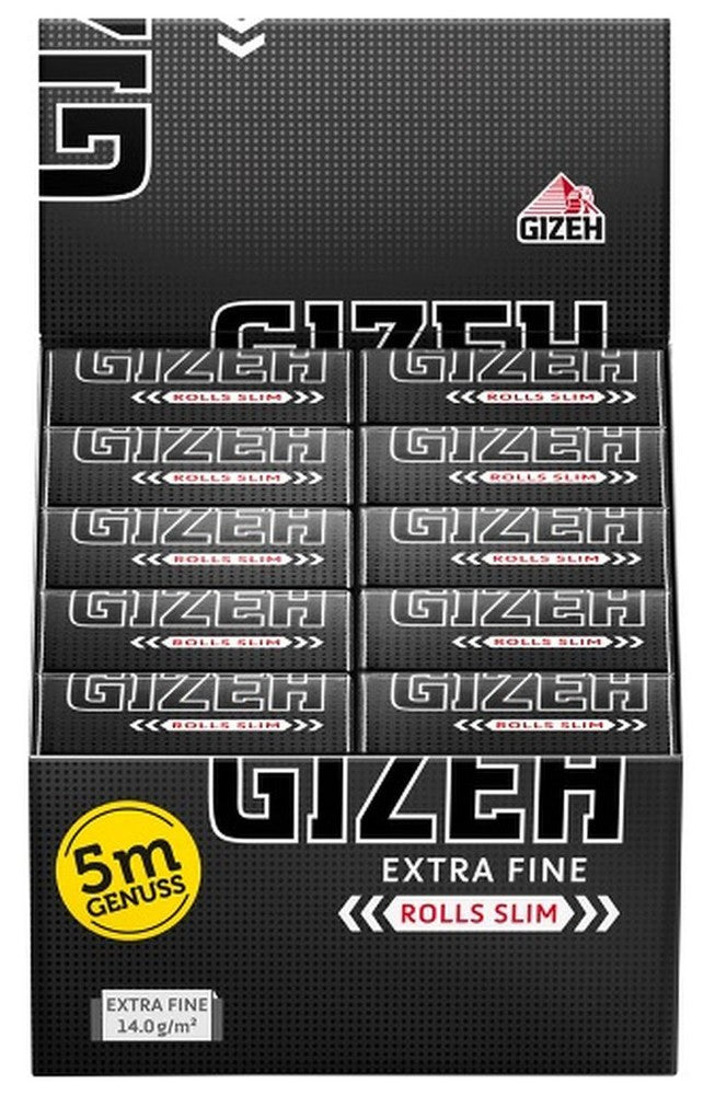 20 × Tray GIZEH Black Rolls Slim Extra Fine Papers Zigarettenpapier 5m×44mm
