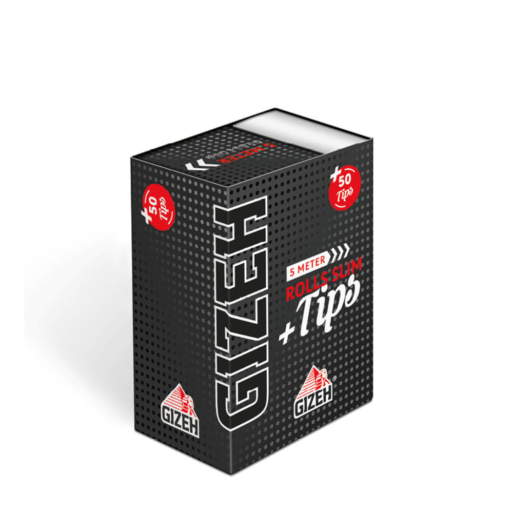 GIZEH Black Rolls Slim + Tips Extra Fine Papers Zigarettenpapier 5 m mit 50 Filtertips