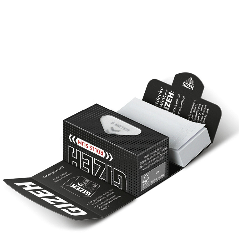 10 × GIZEH Black Rolls Slim + Tips 5 m Zigarettenpapier mit 50 Filtertips
