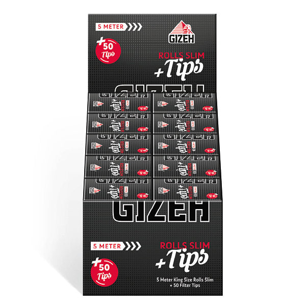 GIZEH Black Rolls Slim + Tips Extra Fine Papers Zigarettenpapier 5 m mit 50 Filtertips