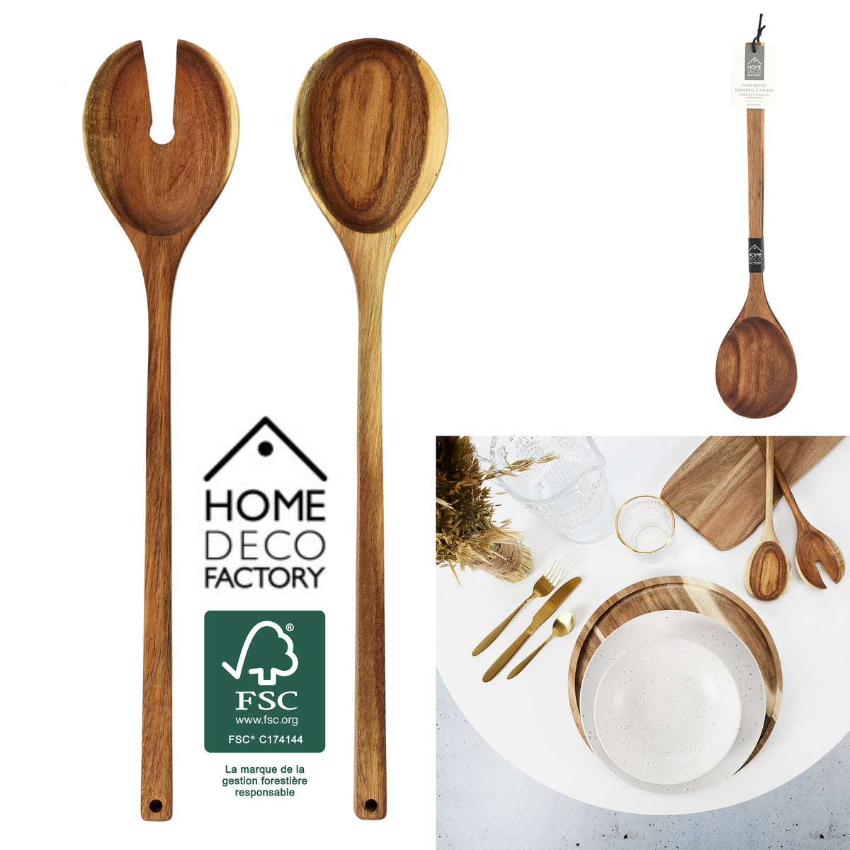 Home Deco Factory Salatbesteck aus Akazienholz, 36 cm, 2-teilig