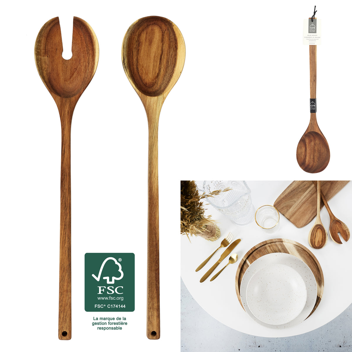 Home Deco Factory Salatbesteck aus Akazienholz, 36 cm, 2-teilig