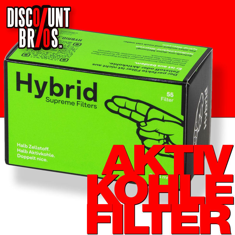 Hybrid Supreme AKTIVKOHLEFILTER 6.4 mm Extra Slim (55 Stück) – Zellstoff & Kokoskohlefilter