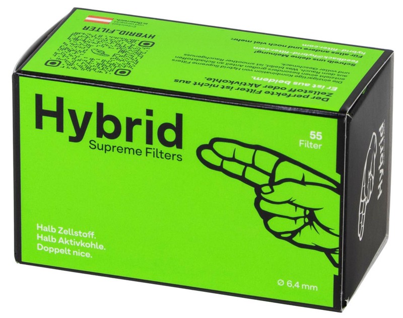 DISPLAY 8 × Hybrid Supreme AKTIVKOHLEFILTER 6.4 mm Extra Slim (55 Stück) – Zellstoff & Kokoskohlefilter