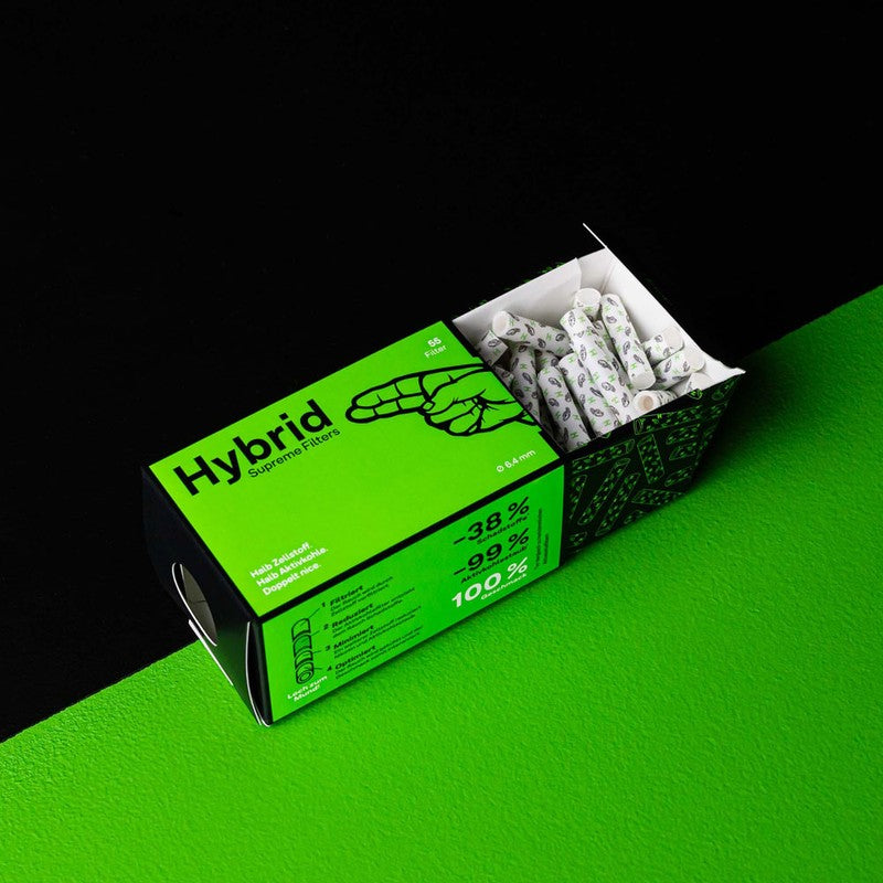 DISPLAY 8 × Hybrid Supreme AKTIVKOHLEFILTER 6.4 mm Extra Slim (55 Stück) – Zellstoff & Kokoskohlefilter