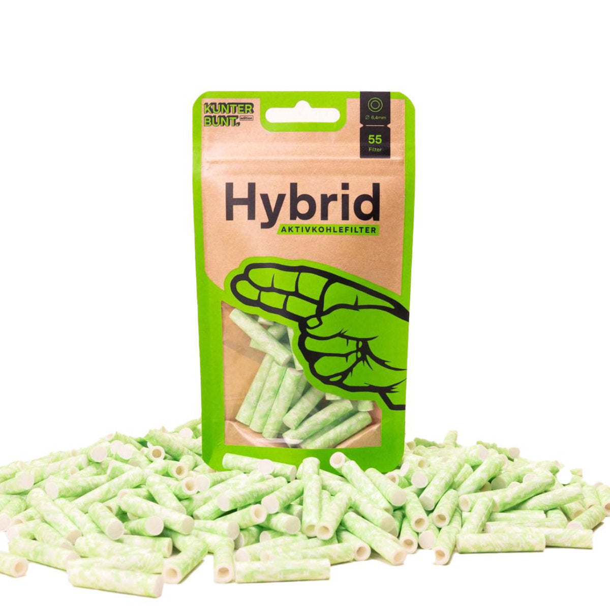 Hybrid Supreme AKTIVKOHLEFILTER 6.4 mm Extra Slim (55 Stück) – Special Edition – Grün