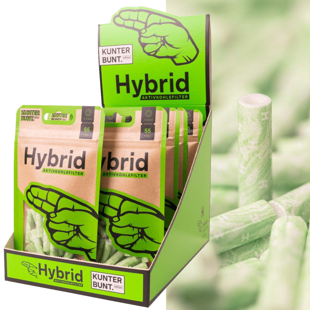 Hybrid Supreme AKTIVKOHLEFILTER 6.4 mm Extra Slim (55 Stück) – Special Edition – Grün