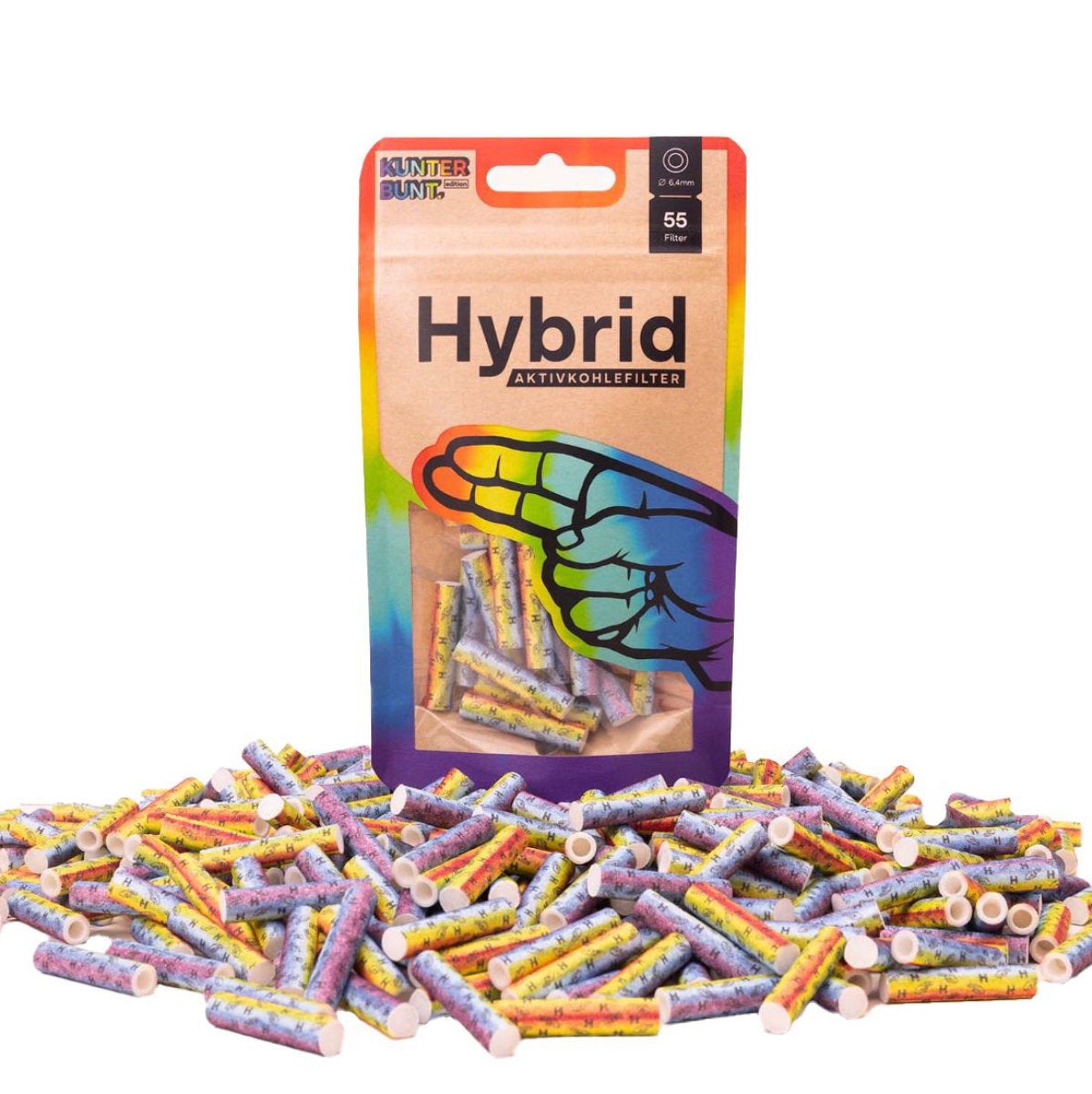 Hybrid Supreme AKTIVKOHLEFILTER 6.4 mm Extra Slim (55 Stück) – Special Edition – Rainbow