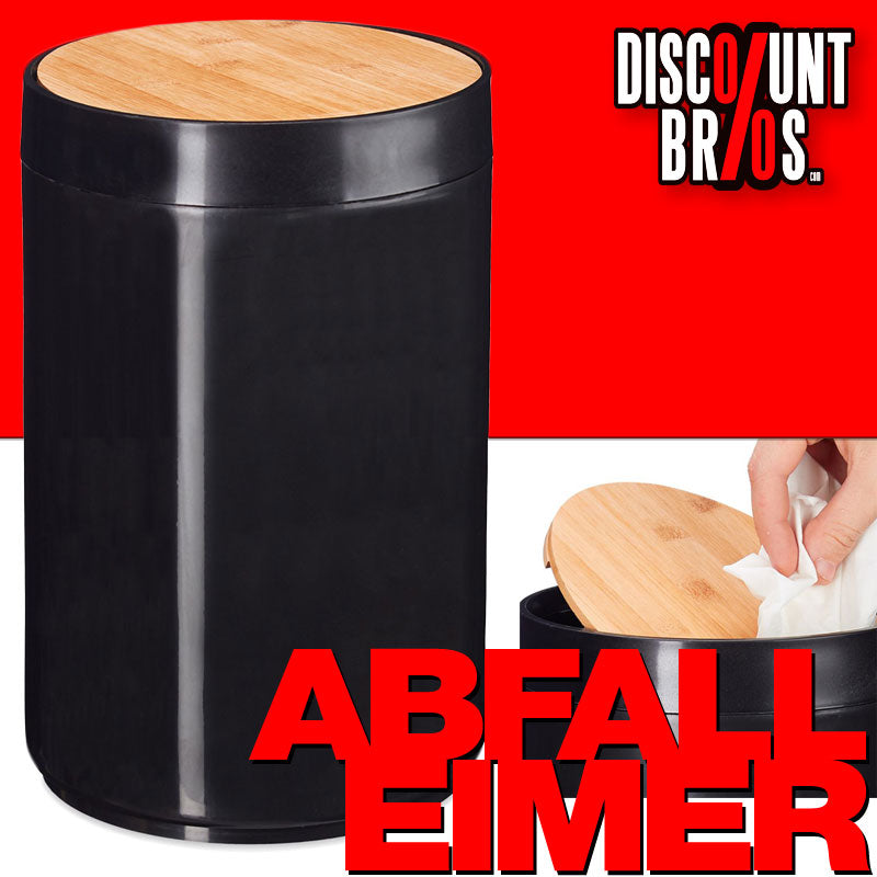 Kosmetikeimer MÜLLEIMER Kücheneimer Abfalleimer mit Bambus-Schwingdeckel 5,5 Liter SCHWARZ