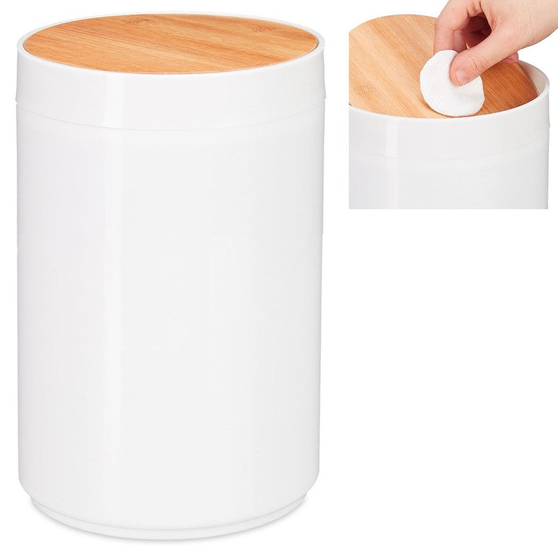 Kosmetikeimer MÜLLEIMER Kücheneimer Abfalleimer mit Bambus-Schwingdeckel 5,5 Liter WEISS