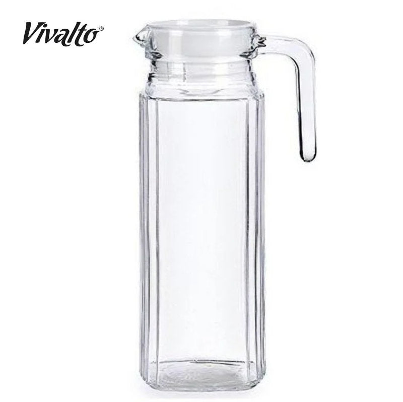 1 Liter KÜHLSCHRANK KRUG mit DECKEL Glaskrug Wasserkrug Glaskaraffe Glas VIVALTO