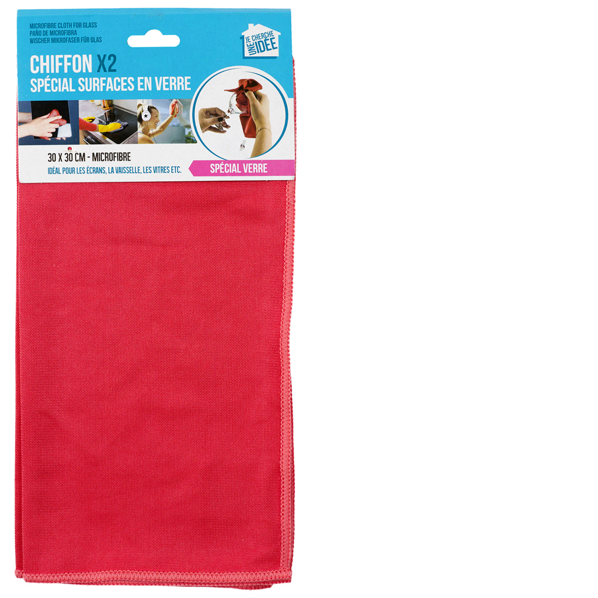 JE CHERCHE UNE IDEE Mikrofasertücher für Glas 30 × 30 cm, 2er-Set Rot/Grau