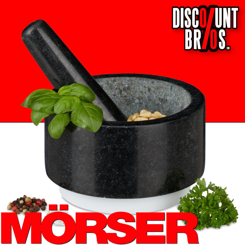 Rutschfester MÖRSER mit Stössel aus Granit Stein SCHWARZ Ø14cm L