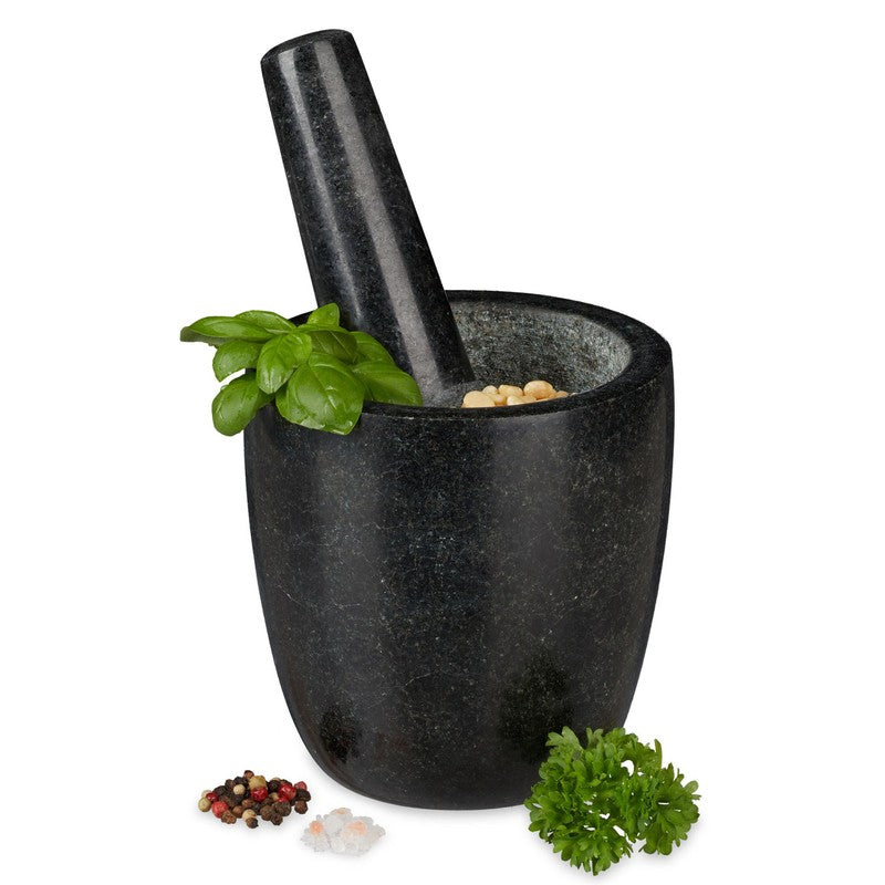 Granit MÖRSER mit Stössel aus schwarzem Stein Ø13cm