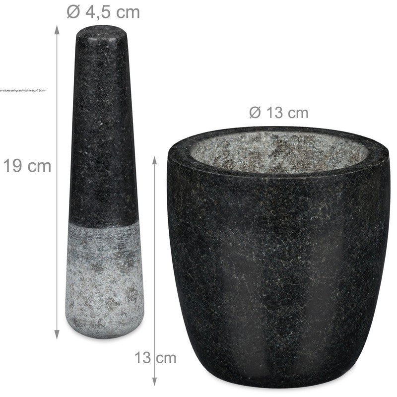 Granit MÖRSER mit Stössel aus schwarzem Stein Ø13cm