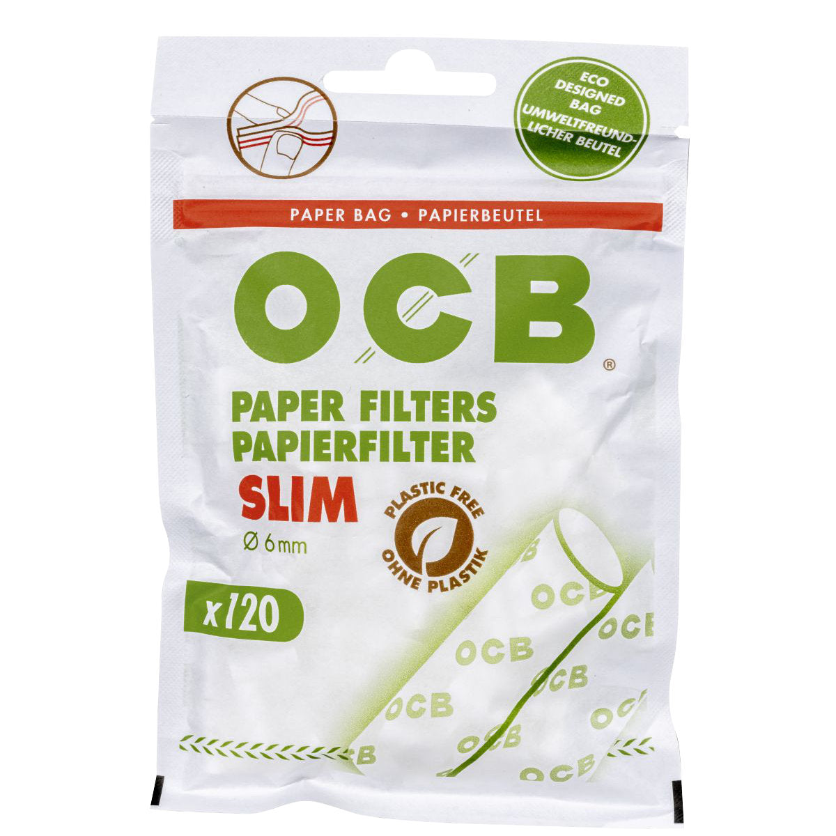 10 × 120 Stk. OCB Papierfilter Filter Tips SLIM 6 mm, 34 Beutel je 120 Filter