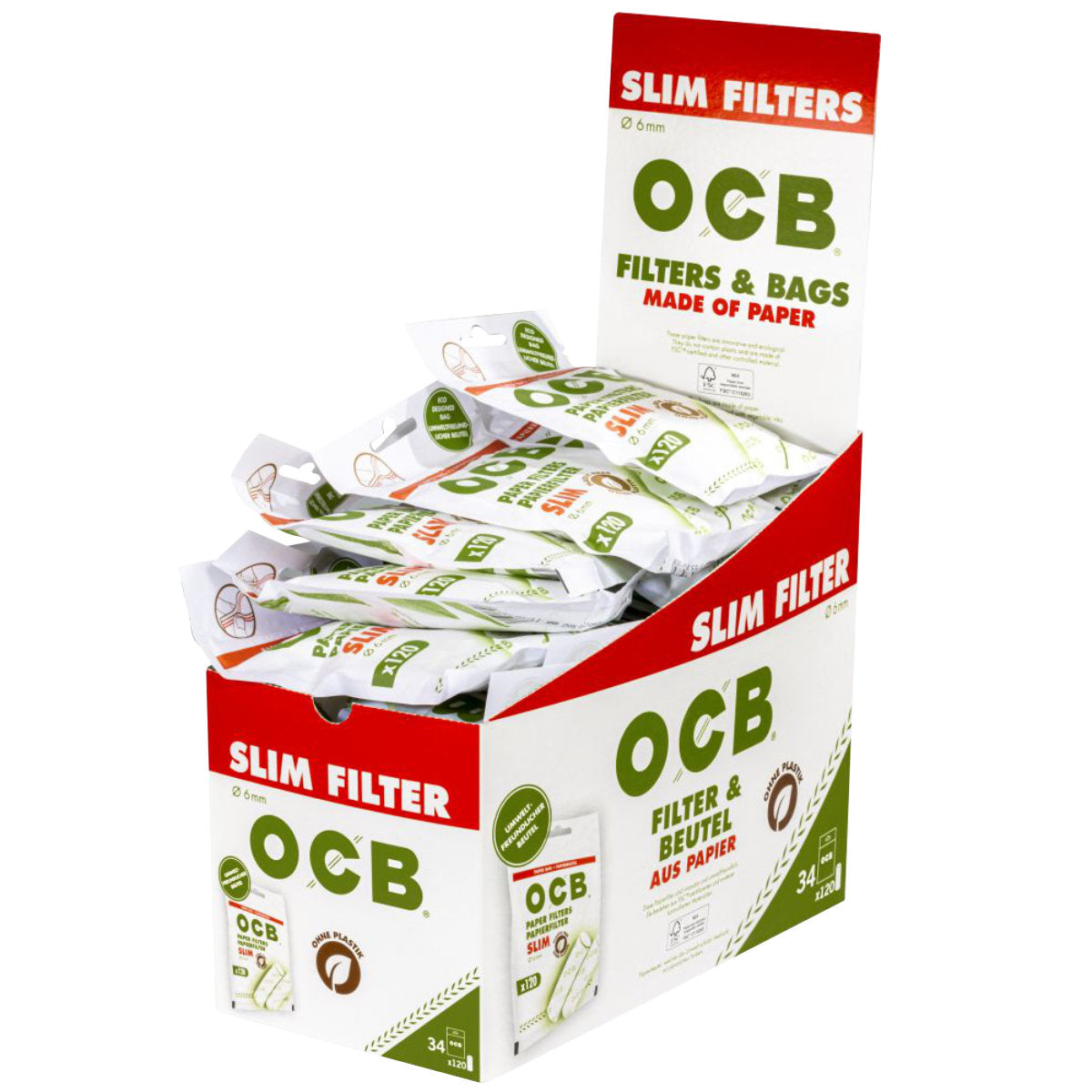 120 Stk. OCB Papierfilter Filter Tips SLIM 6 mm