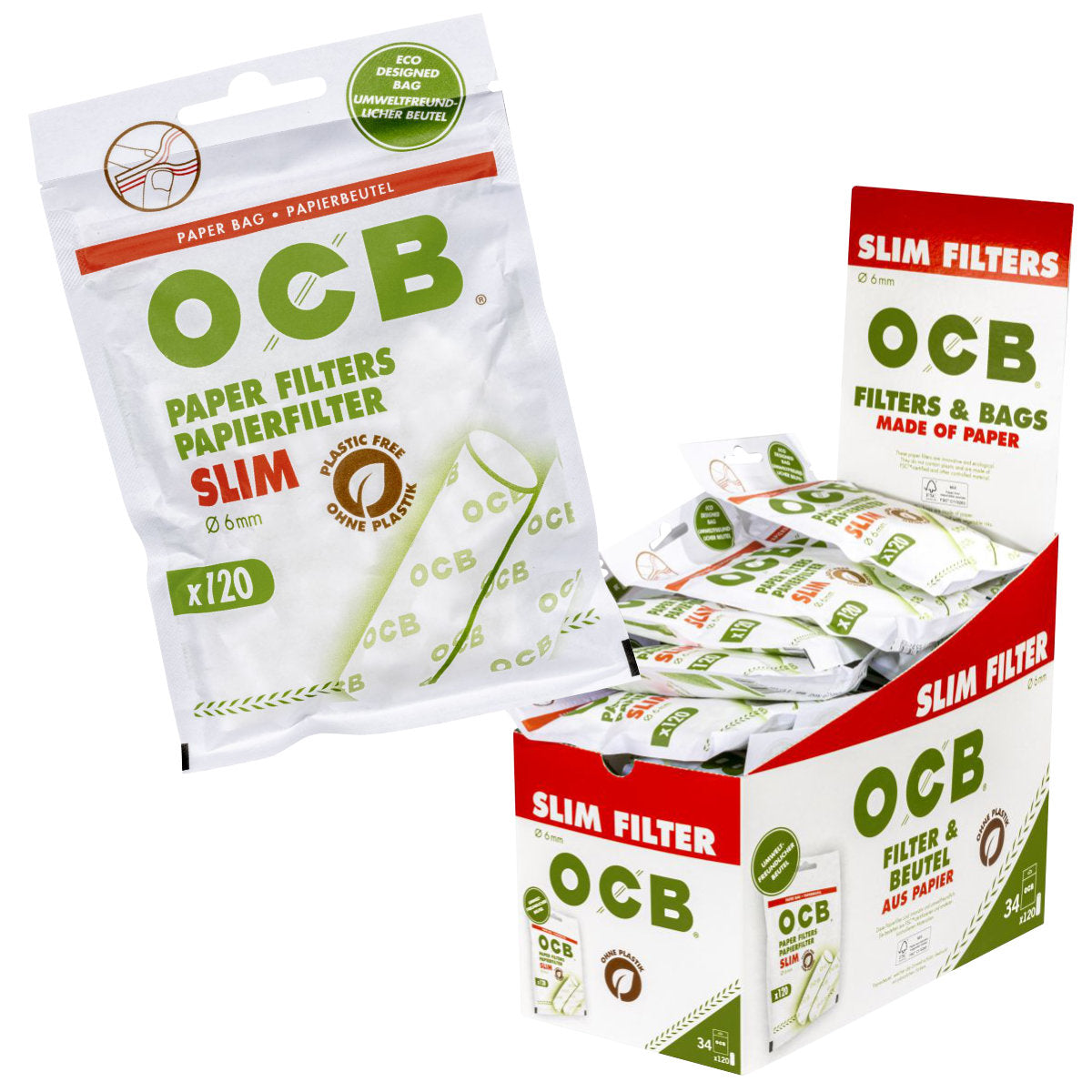 120 Stk. OCB Papierfilter Filter Tips SLIM 6 mm