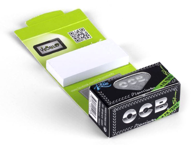 24 × OCB PREMIUM Slim Rollen + Filter Black Papers Rolle 4m Zigarettenpapier 4m×44mm + 40 Filter Tips TRAY