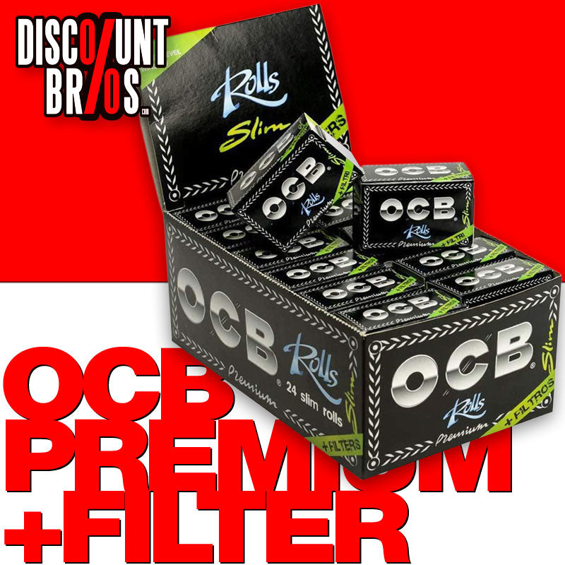 24 × OCB PREMIUM Slim Rollen + Filter Black Papers Rolle 4m Zigarettenpapier 4m×44mm + 40 Filter Tips TRAY
