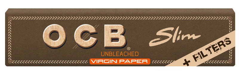 10 × Superdünne, ungebleichte OCB VIRGIN Slim Unbleached Papers Zigarettenpapier + Filter Tips 32 Blatt 109×44mm