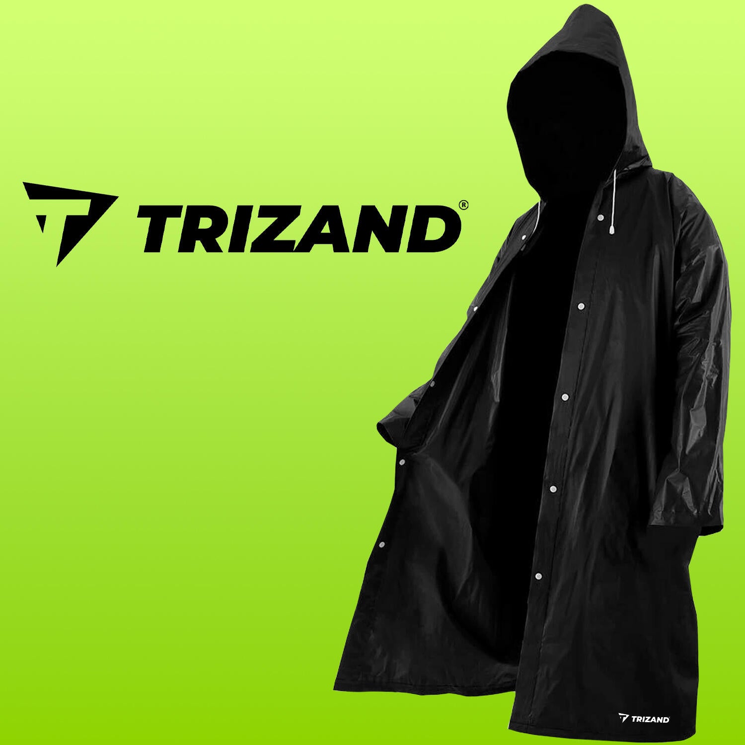 Trizand 21840 Unisex-Regenmantel in Schwarz mit Kapuze
