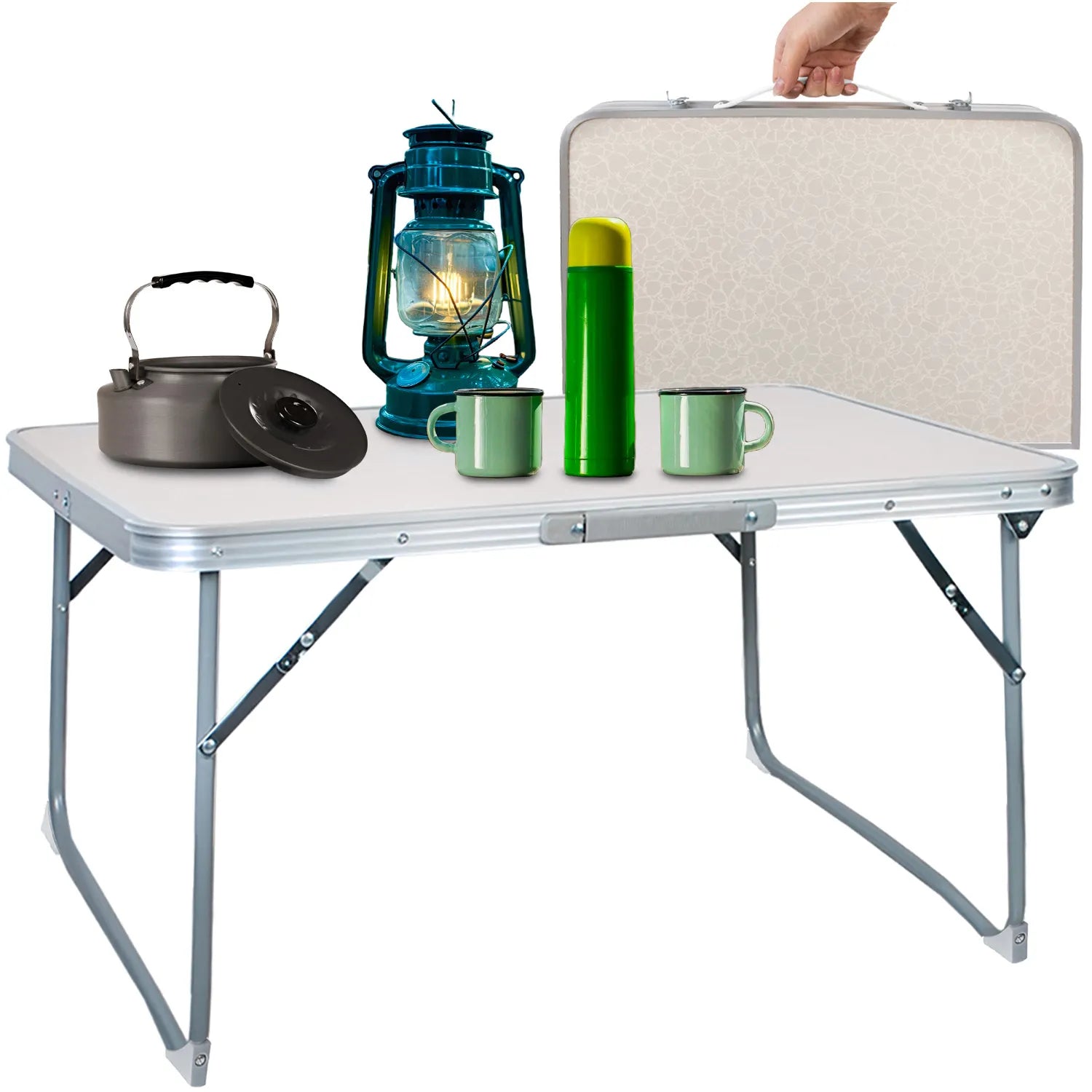 Trizand 23428 klappbarer Campingtisch in Beige mit Tischplatte 60 × 40 cm