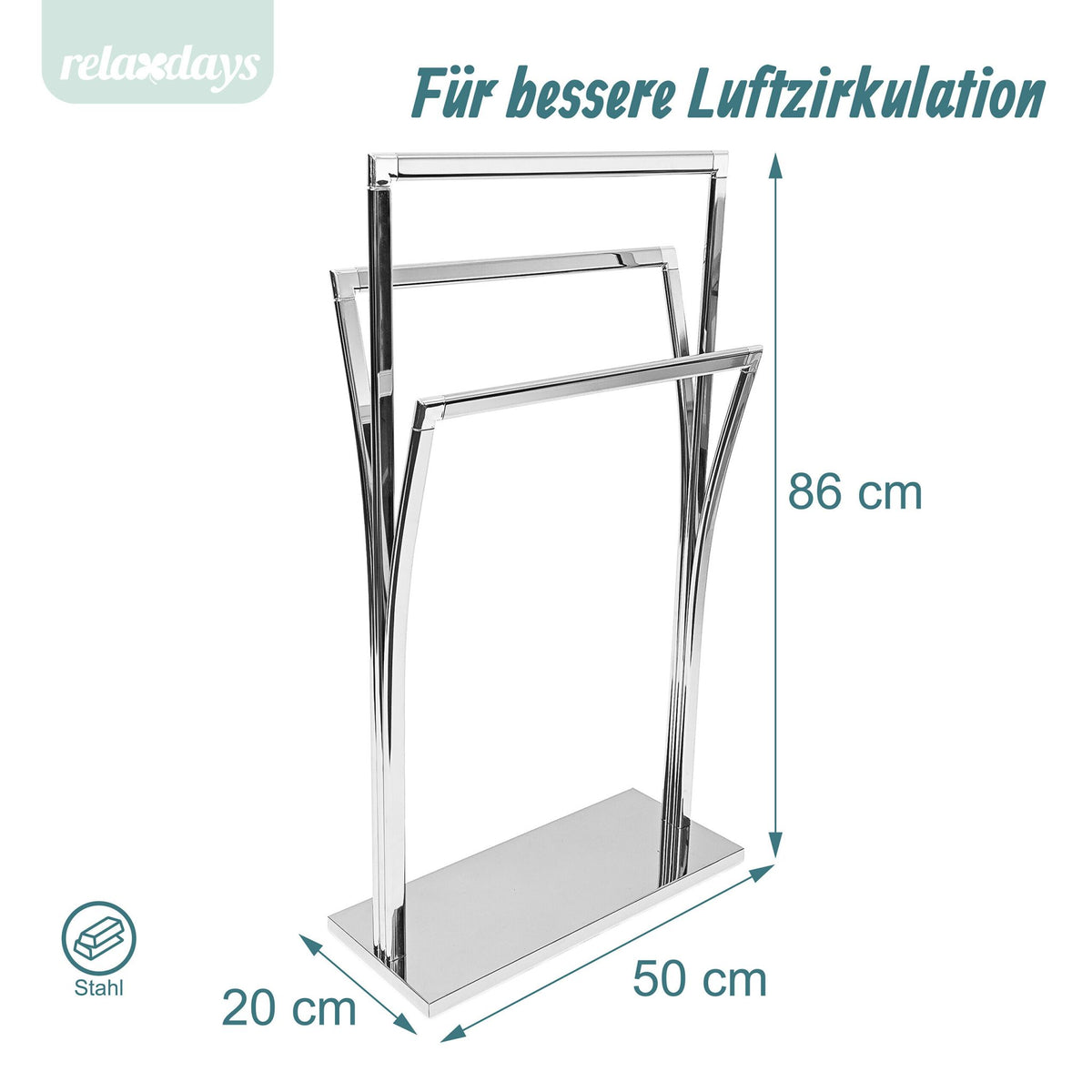Relaxdays Handtuchständer aus Edelstahl mit drei Stangen, Herstelleransicht 4