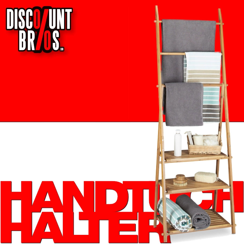 Relaxdays Handtuchhalter Bambus faltbar mit 3 Ablagen