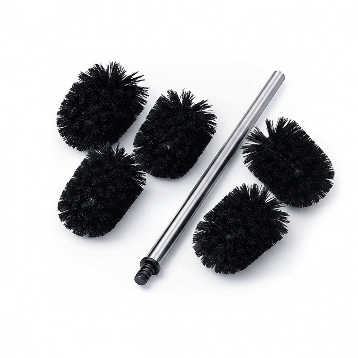 Relaxdays WC-Bürsten-Set schwarz mit Edelstahlgriff und fünf Köpfen, Herstelleransicht 1