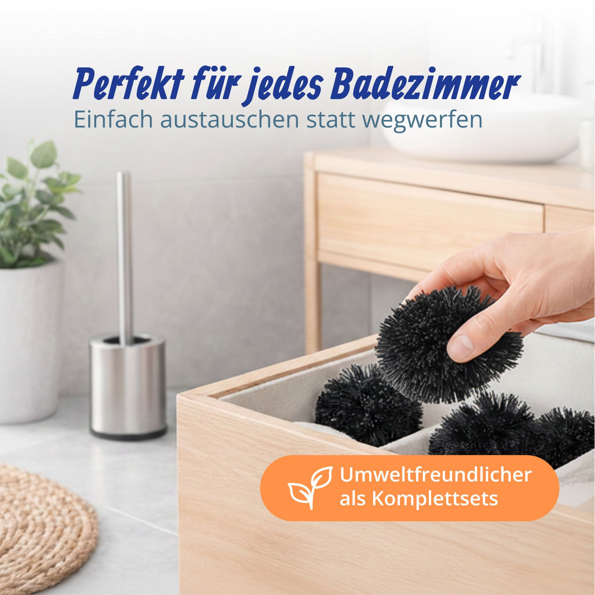 Relaxdays WC-Bürsten-Set schwarz mit Edelstahlgriff und fünf Köpfen, Herstelleransicht 5