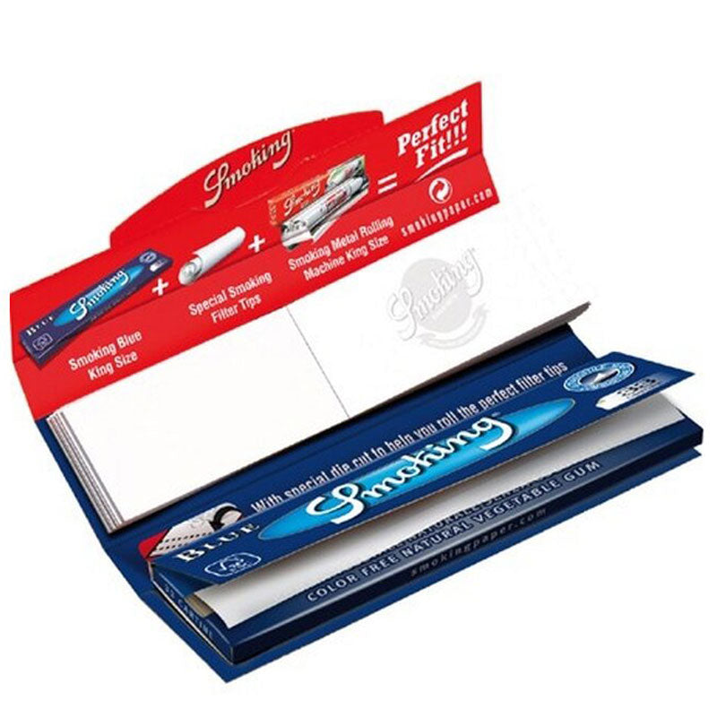 SMOKING Blue King Size Papers Blau 33 Blatt Zigarettenpapier + Filter Tips 108 × 52 mm