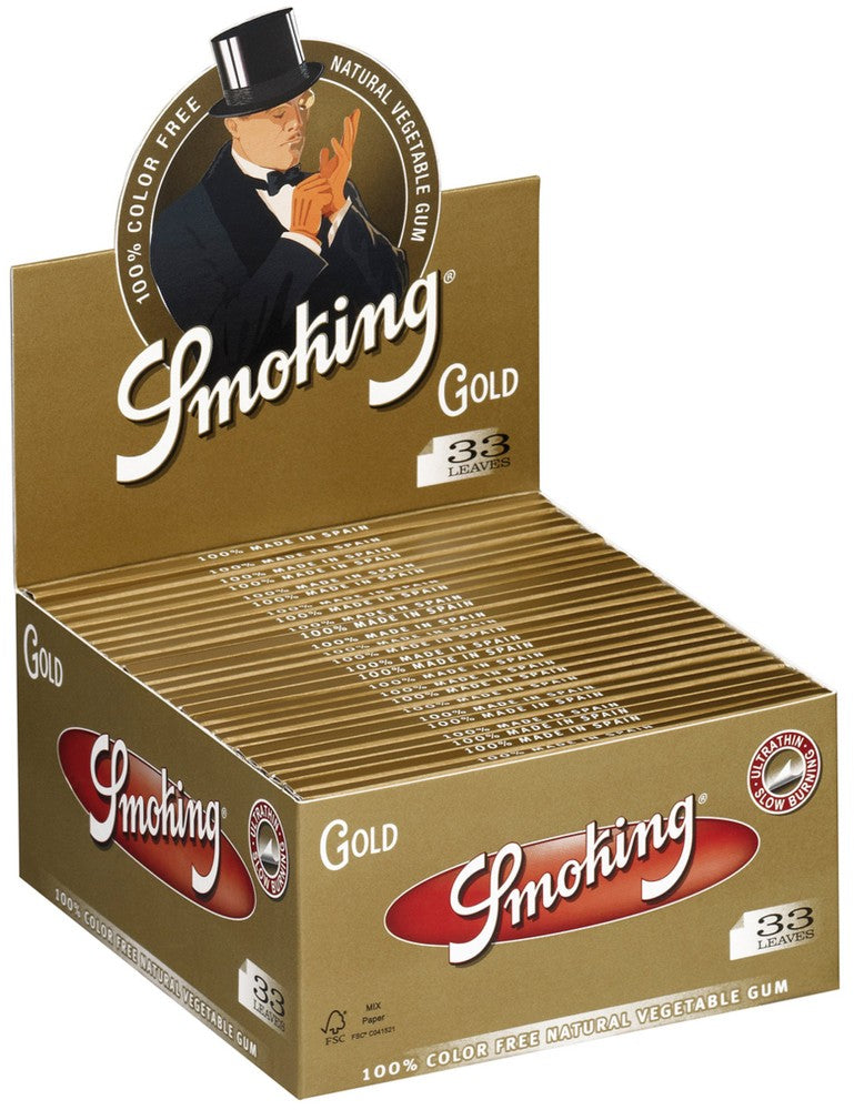 50 × SMOKING GOLD King Size SLIM Papers 33 Blatt Zigarettenpapier 108×44mm
