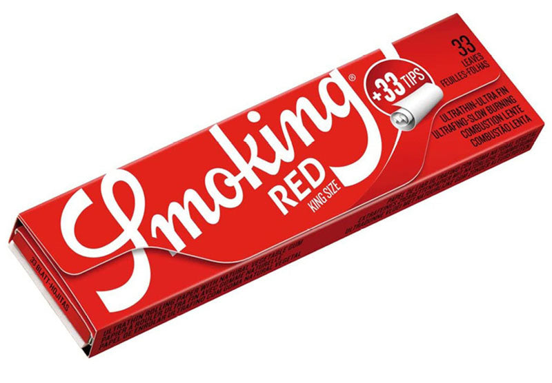 10 Stk. SMOKING RED King Size Papers 33 Blatt Zigarettenpapier + Filter Tips 108×53mm