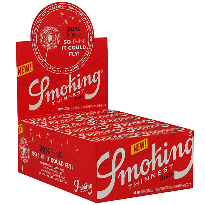 SMOKING RED THINNEST Rolls Slim Papers Zigarettenpapier 4m×44mm