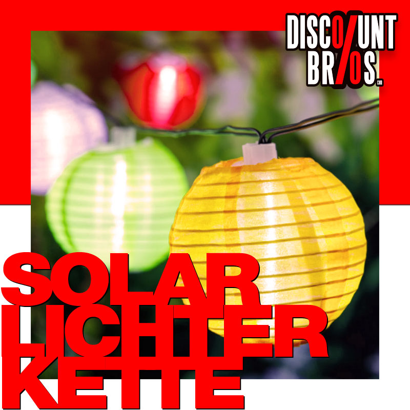 Warmweisse Bunte LED SOLAR LICHTERKETTE mit 10 bunten Lampions