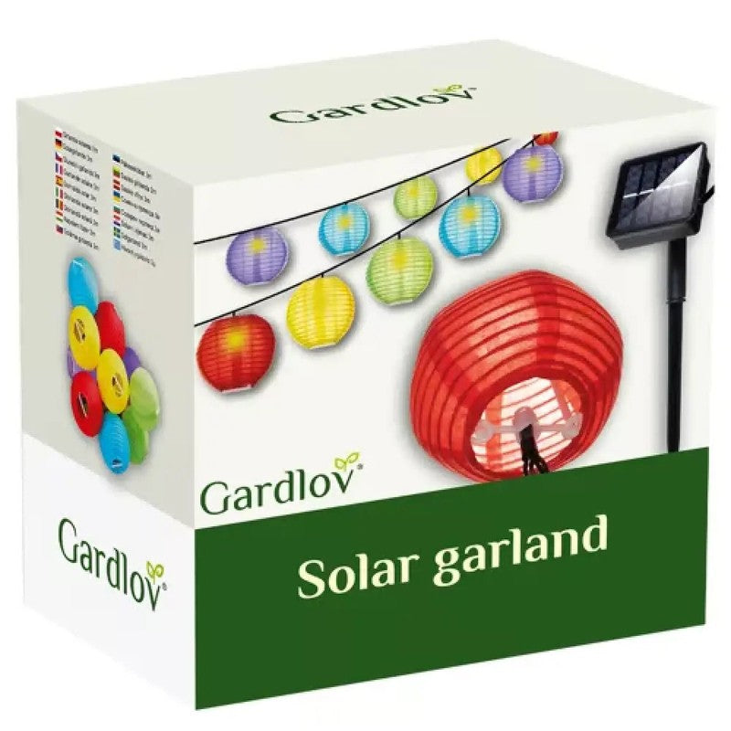 Warmweisse Bunte LED SOLAR LICHTERKETTE mit 10 bunten Lampions