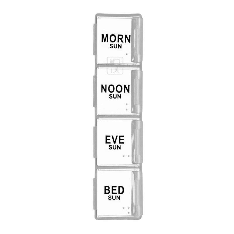 Tablettenbox PILLENBOX MIT ETUI Pillendose Wochenbox 7 Tage 4 Fächer – Medikamentenorganizer für eine Woche EN