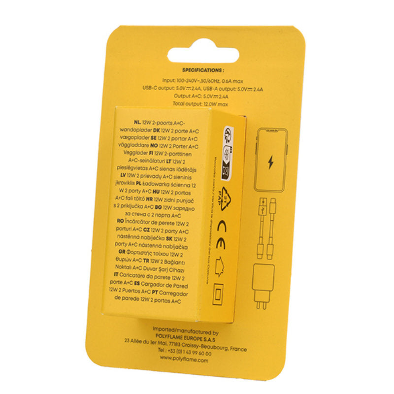 Tekmee Universal USB SCHNELL-LADEGERÄT Netzteil Netzadapter 12W mit USBC und USBA in WEISS