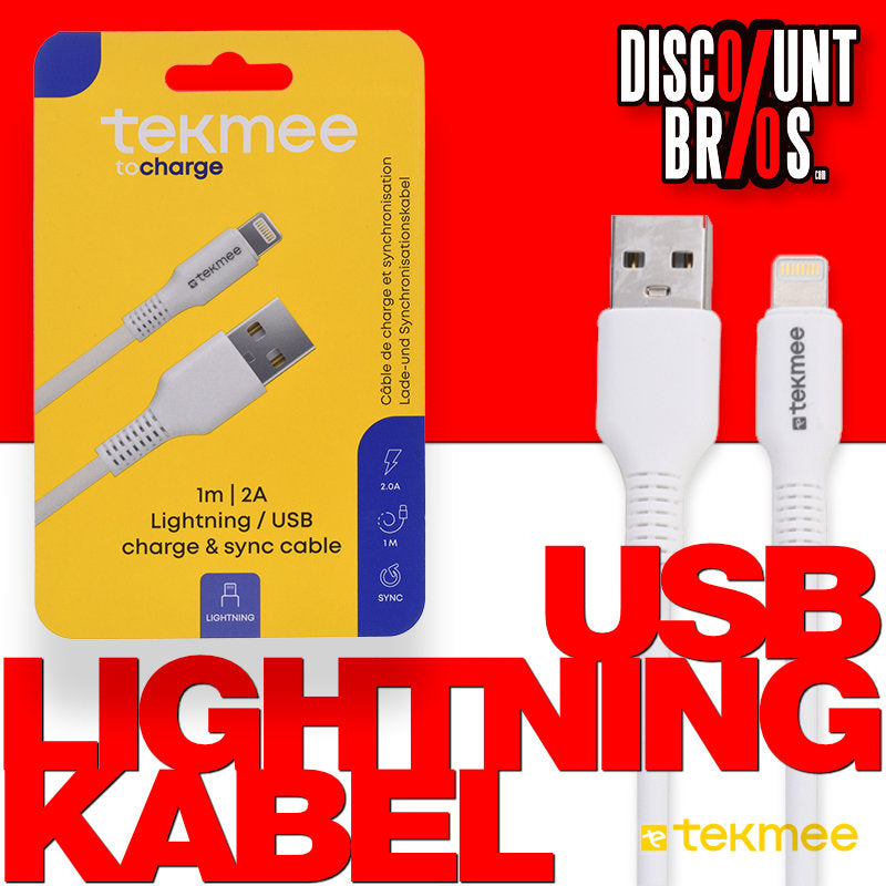 Tekmee iPhone Kabel USB auf Lightning, 2.0 A, 1 m WEISS