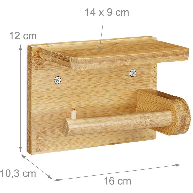 Toilettenpapierhalter WC-PAPIER-HALTER mit Ablage aus Bambus-Holz LINKS
