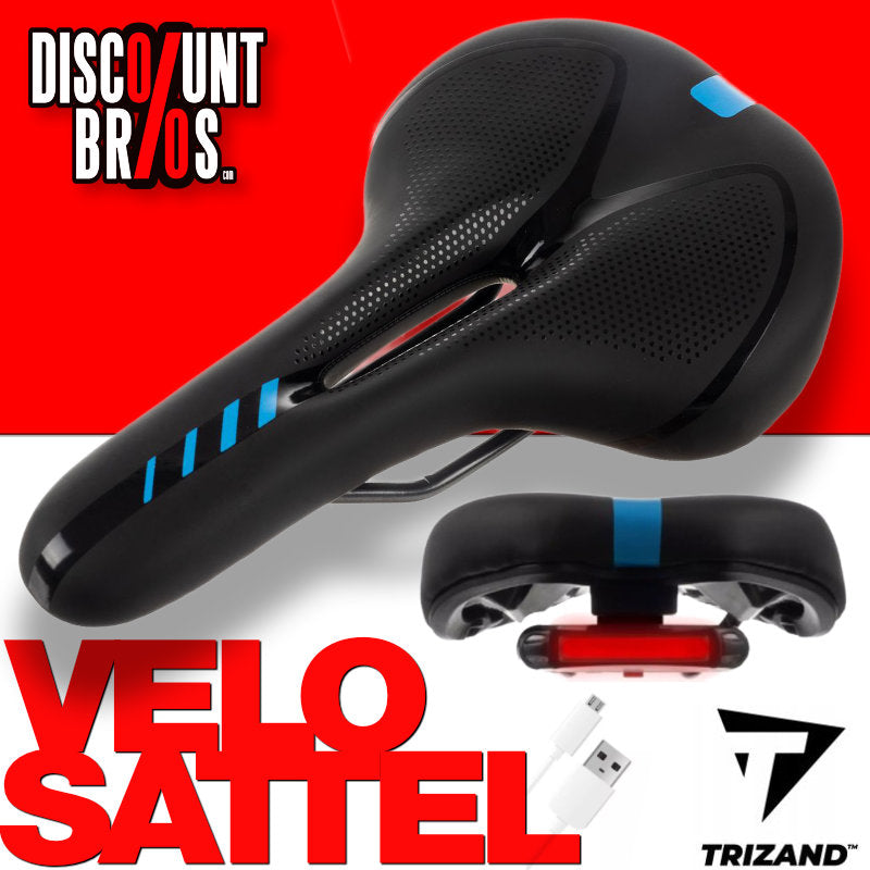 Komfort E-BIKE RENNER VELO SATTEL mit Rücklicht Fahrradsattel Velosattel SCHWARZ