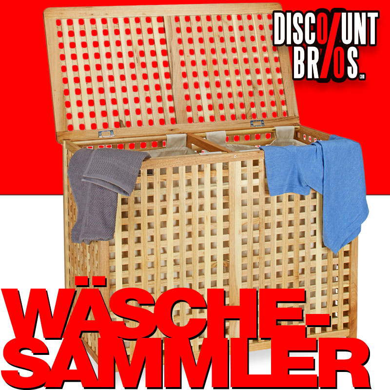 LUXUS Wäschetruhe Wäschebox DOPPEL WÄSCHEKORB Wäschesammler Duo Walnuss