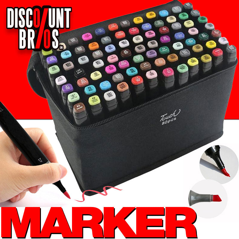 80 Touch PERMANENT-MARKER SET 80-teilig wasserfeste Doppelspitz Filzstifte mit Tragetasche