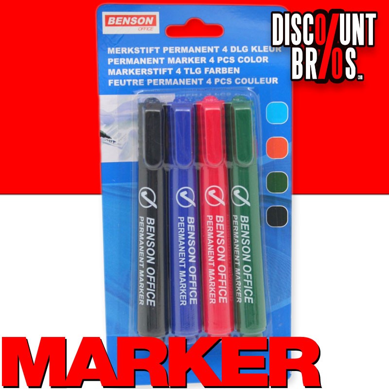 BENSON OFFICE PERMANENT-MARKER SET 4-teilig wasserfeste Filzstifte FARBEN