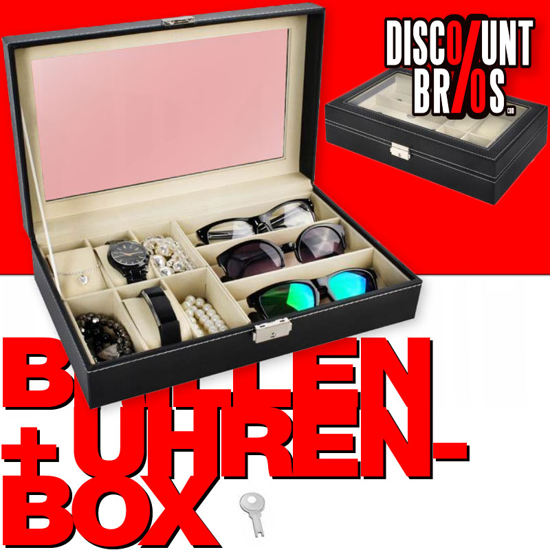 Edle BRILLEN UND UHRENBOX Brillenbox Uhrenkoffer Schaukasten für 6 Uhren + 3 Brillen